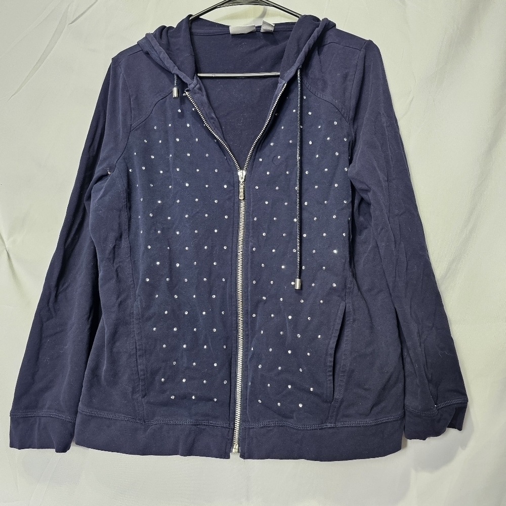 Zenergy by Chico's size 1 navy blue zipper sweater with gems